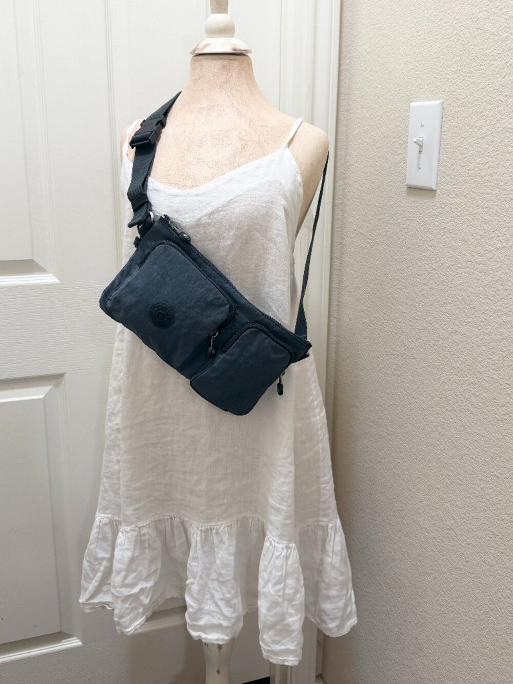 Kipling Presto Up Waist Pack Crossbody Bag Blue Gray Shade Dual front Zip Pocket
